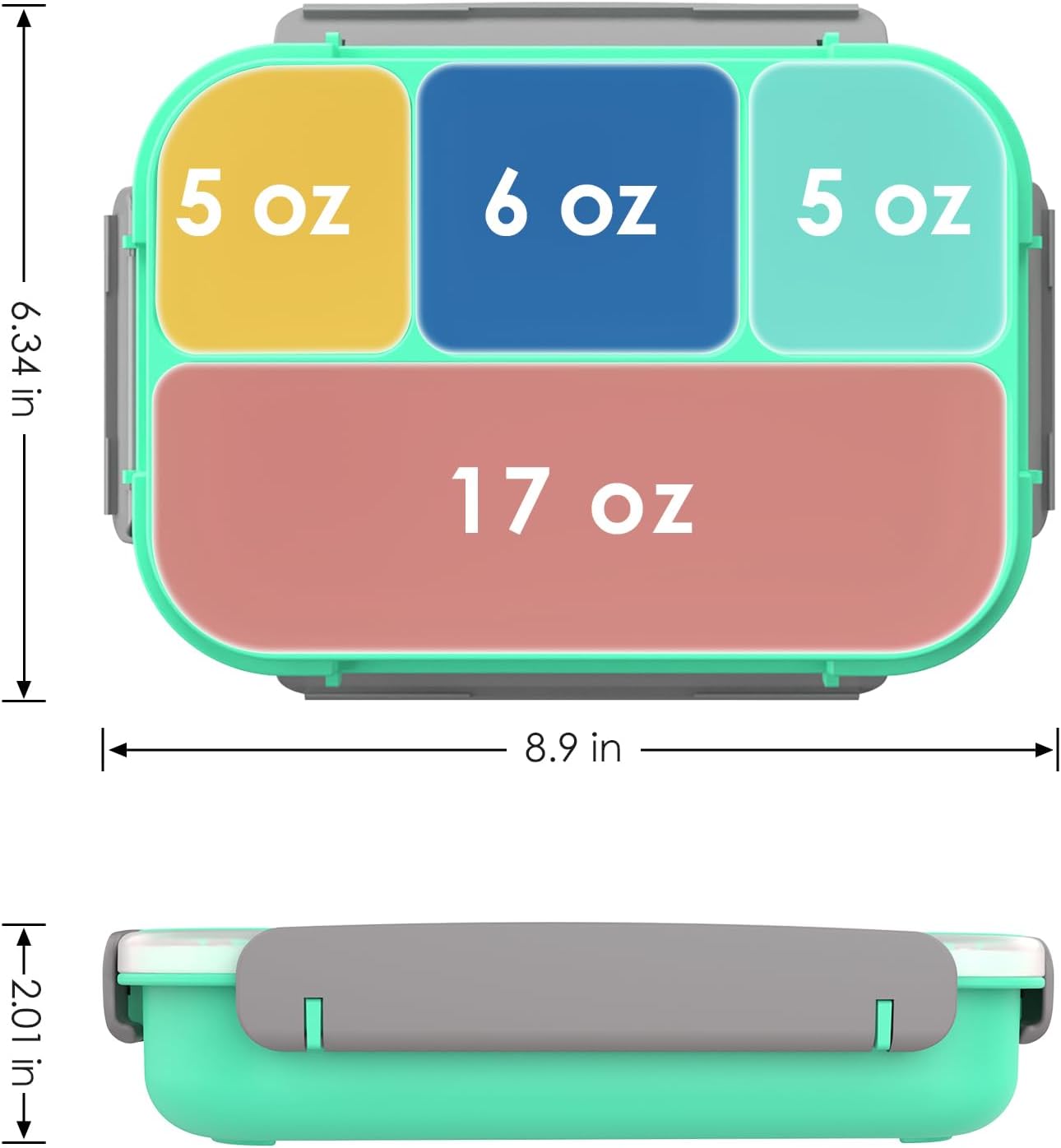 WHALEHOUSE Bento Lunch Box, 1300ML 4 Compartments Meal Prep Container with Utensil, Airtight Food Storage Container with Snap Locking Lids, Microwave/Dishwasher/Freezer Safe, On the Go