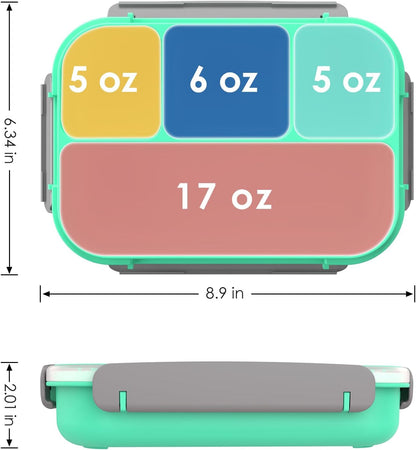 WHALEHOUSE Bento Lunch Box, 1300ML 4 Compartments Meal Prep Container with Utensil, Airtight Food Storage Container with Snap Locking Lids, Microwave/Dishwasher/Freezer Safe, On the Go