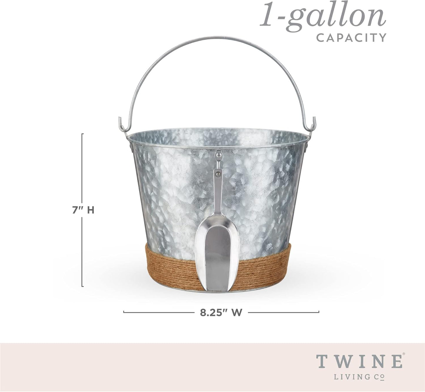 Twine Insulated Ice Bucket with Lid, Scoop & Handles for Beer, Wine, Champagne, Beverages, 1 Gal Galvanized Metal Bucket, Steel Ice Container for BBQs, Indoor & Outdoor Party Supplies, Bar Accessories