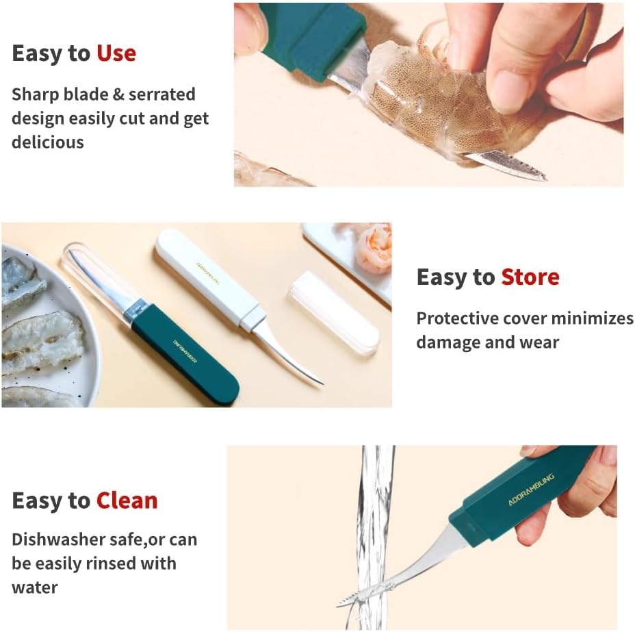 Shrimp Deveiner Tool Portable Shrimp Peeler with Safety Cover Efficient Shrimp Deveining Tool Shrimp Peeler and Deveiner Tool for Easy Shrimp Cleaning Shrimp Knife Shrimp Cleaner(Green)