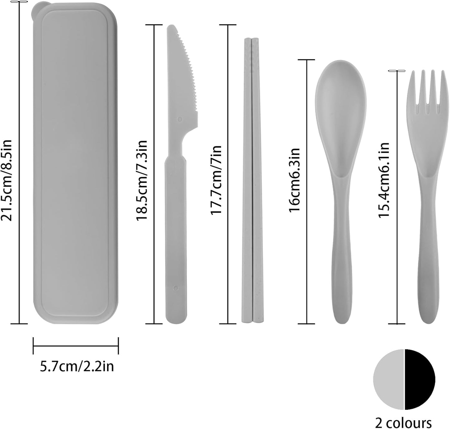 Large Plastic Reusable Utensils Set with Case, Travel Chopsticks Fork Spoon Knife Set for Lunch Box, Portable Cutlery Sets for Travel Camping Daily Use (2 Sets), Blue, Green