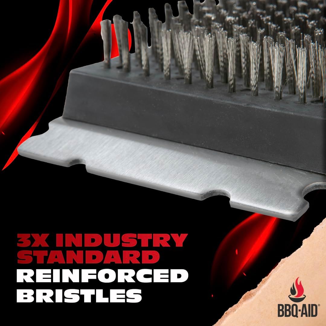 BBQ-AID Grill Brush for Outdoor Grill Bristle Free - 18" BBQ Brush for Grill Cleaning Kit - Safe BBQ Grill Cleaner Brush and Scraper - Stainless Grill Cleaning Brush for Any Grill, Grill Accessories