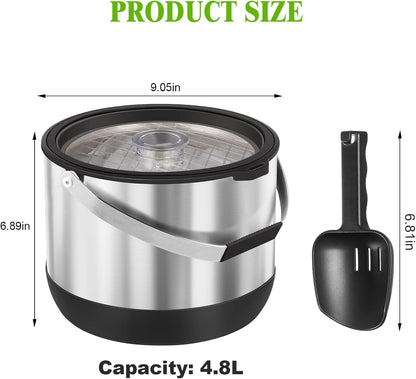 5QT/4.8L Insulated Ice Bucket for Parties, Large Capacity Double-Wall Beverage Bucket with Scoop & Lid for Champagne, Wine, Cocktail (Black)