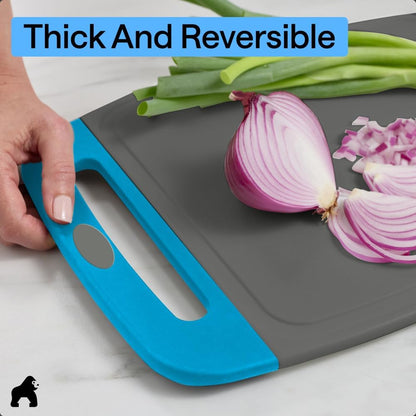 GORILLA GRIP BPA-Free Reversible Kitchen Cutting Board Set of 3, US Designed, Nonporous, Juice Grooves Catch Liquid, Slip Resistant Border, Dishwasher Safe, Durable Large Food Chopping Boards, Black