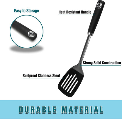 Stainless Steel Slotted Turner Spatula, Thin Edge Turner, Silver | Thin-edge Metal Spatula for Cast Iron and Stainless Steel Pans; Flips Eggs, Pancakes Burgers; Dishwasher Safe