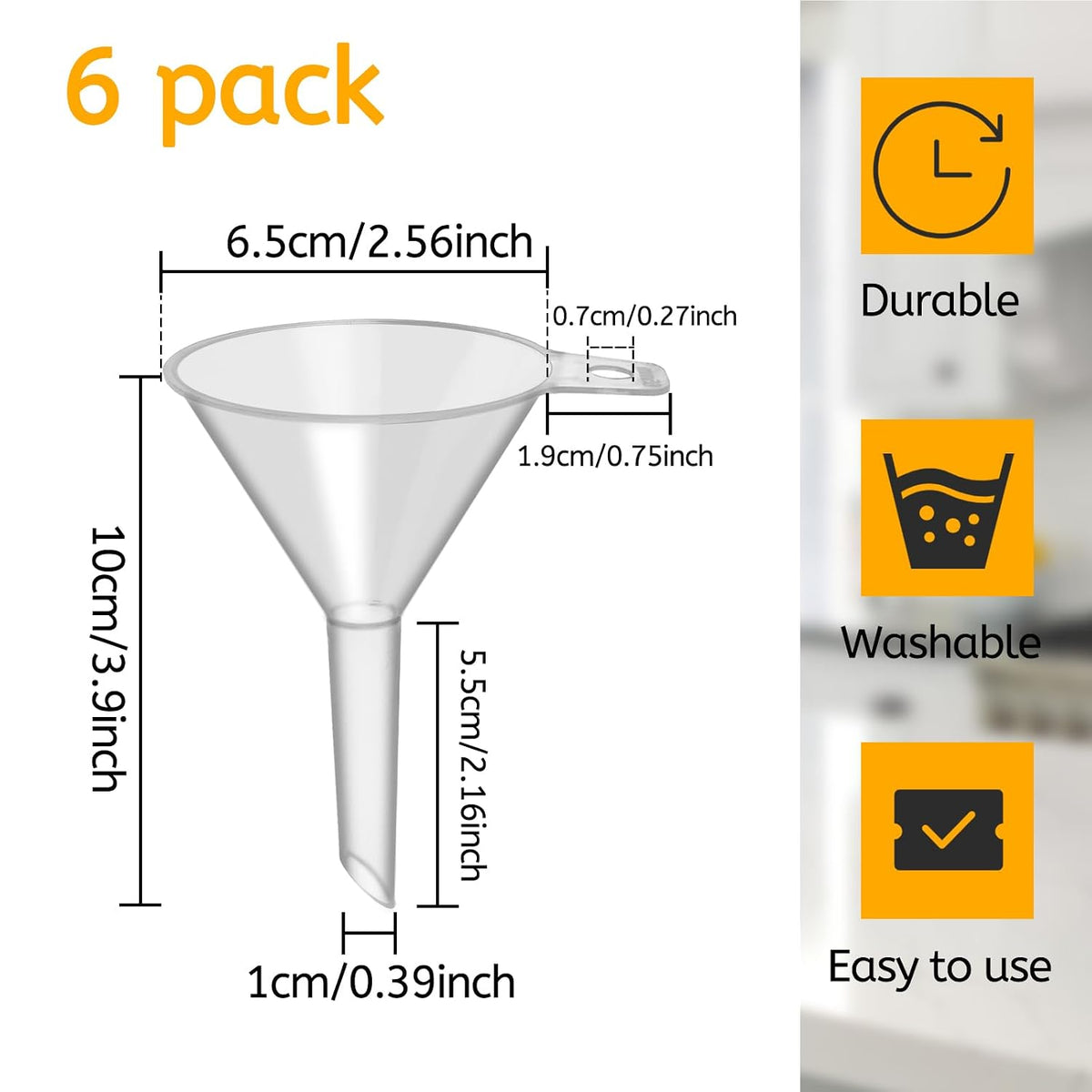 6 Pack Small Plastic Funnel for Filling Bottles,2.56 Inch Clear Wide Mouth Plastic Funnel for Filling Water Powder Essential Oils, Perfume,Kitchen Bath Garage Use (Wide Mouth)