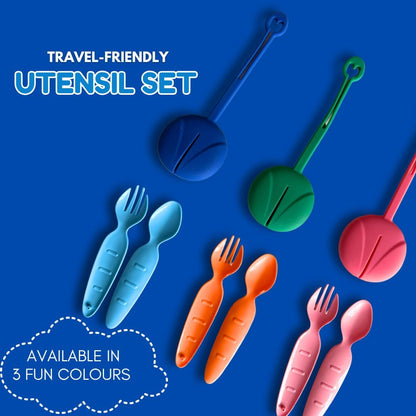 Kids Utensils for Lunch Box with Silicone Case, BPA-Free Spoon and Fork Set for Toddlers, Portable Travel Utensils for School, Daycare & On-the-Go, Dishwasher Safe - Blue