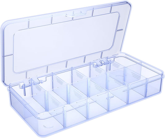 Plastic Organizer Box,12 Grids Clear Bead Organizer Compartment Box with Removable Dividers for Parts,Bead Storage Earring Container Tool Hair Accessories,10.23L x 5.31W x 1.7H inch