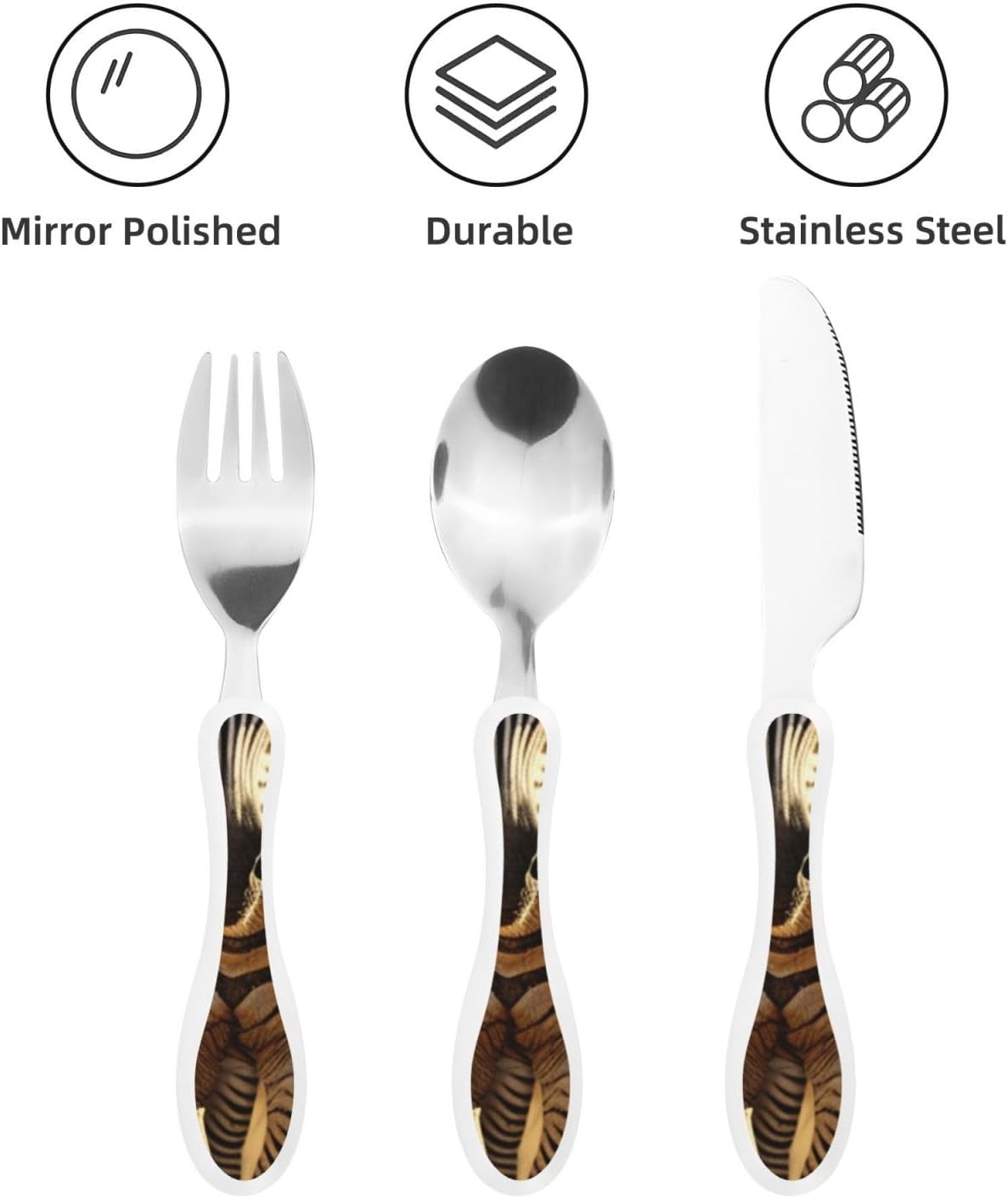 3-Piece Kids Silverware Set With Storage Case, Stainless Steel Reusable Children Safe Knife Spoon Fork Set African Animals Children Flatware Set For Kids Lunch Box