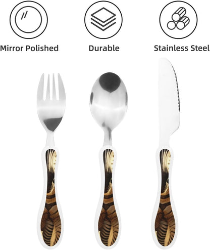 3-Piece Kids Silverware Set With Storage Case, Stainless Steel Reusable Children Safe Knife Spoon Fork Set African Animals Children Flatware Set For Kids Lunch Box