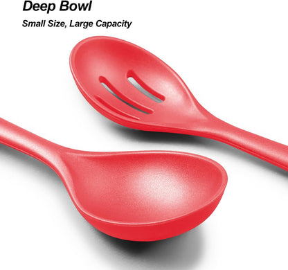 VOVOLY Silicone Spoons for Cooking, Solid & Slotted Spoon Set, Med, Black