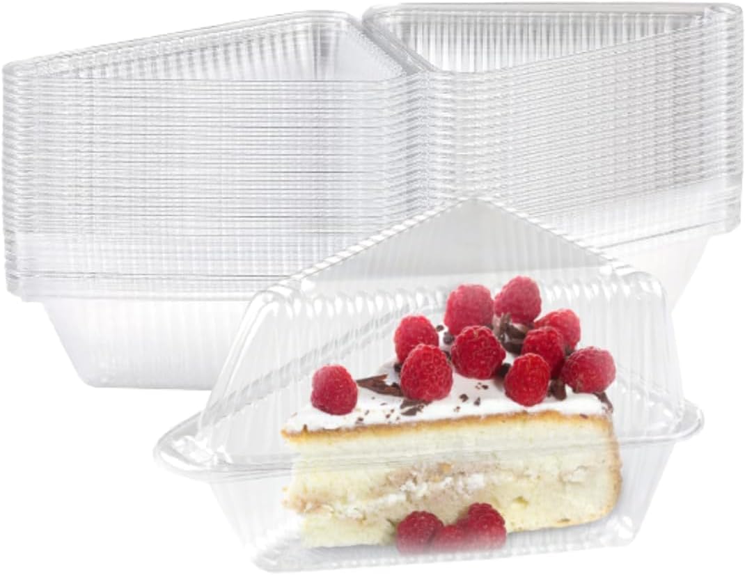 50 Pcs Cake Slice Containers with Lid, Single Clear Plastic Individual Carrier Transparent Disposable Triangle Boxes for Cheesecake, Flan, Cupcake, Dessert Pie Slice - Take Out, Mini Desechables