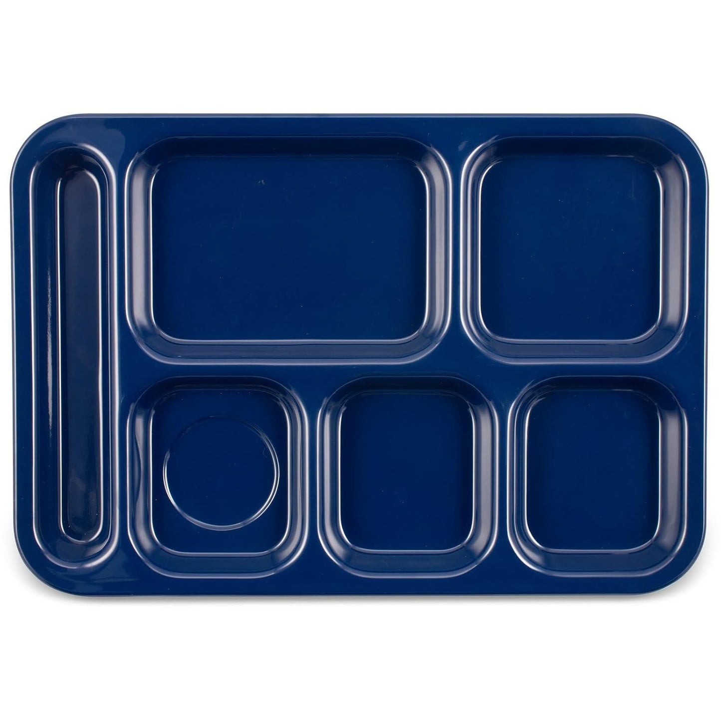 Carlisle FoodService Products Melamine Lunch Tray with 4 Compartments, Right Handed Cafeteria Tray with Divided Compartments for Food, 10" x 9.75", Dark Blue