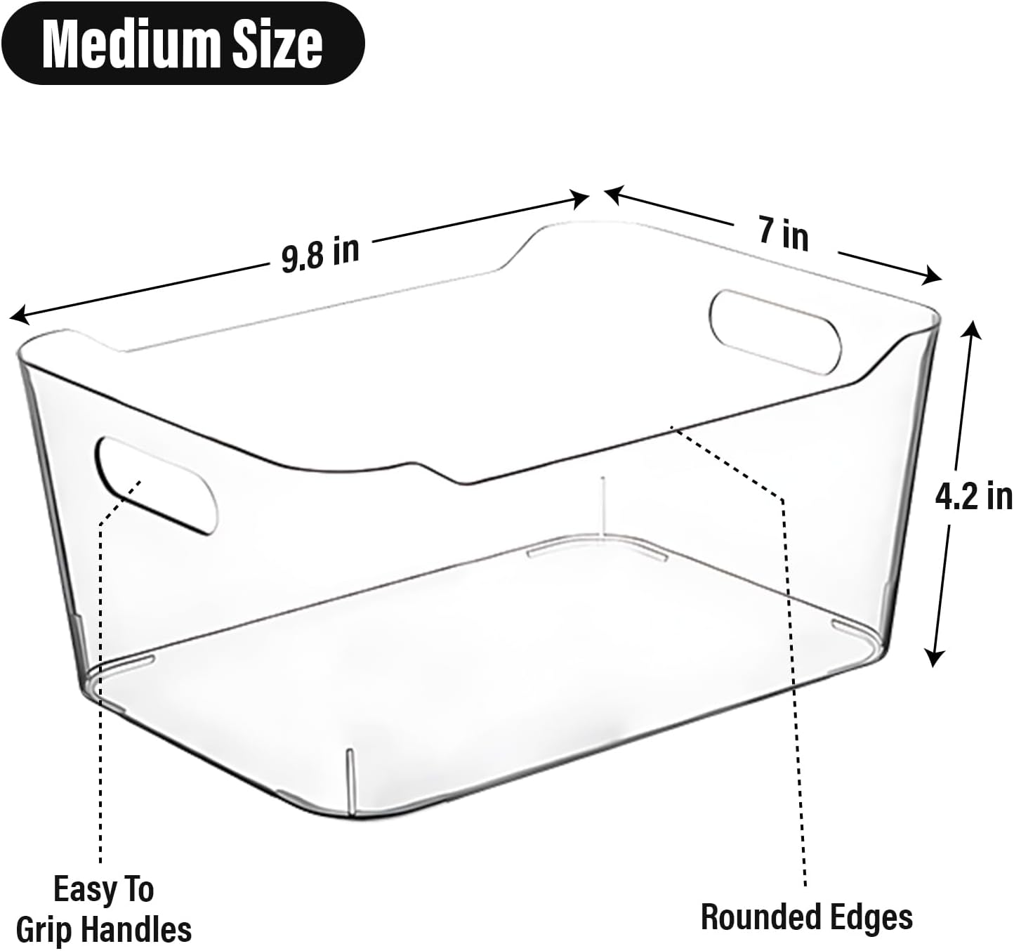 Clear Plastic Storage Bins, Pantry Organizers and Storage Containers, Large Fridge Organizer Bins, Home Kitchen Cabinet Organizer, Medicine Cabinet Bin for Organizing Freezer Closet