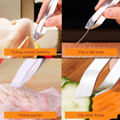 SelfTek 5Pack Fish Bone Tweezers Set Stainless Steel Cooking Tweezers Precision Tongs Serrated Tips, Flat and Slant Fish Bone Pliers for Cooking Sea Food Styling Utensils Medical Beauty