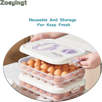 Egg Organizers for Refrigerator with Lids and Handle Home Kitchen Essentials Fridge Stackable Countertop Portable Clear Egg Containers Reusable and Storage for Keep Fresh -Pack of 2-