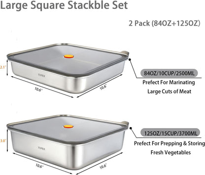 YUPER Stainless Steel Food Storage Containers, Large Meal Prep Container Sets with Lids, BPA Free, Leak Proof & Airtight, Microwave, Dishwasher, Fridge, Freezer & Oven Safe, 3 Pack (84+125+162OZ)