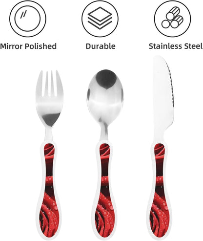 3-Piece Kids Silverware Set With Storage Case, Stainless Steel Reusable Children Safe Knife Spoon Fork Set Tropical Sunset Seaside Children Flatware Set For Kids Lunch Box