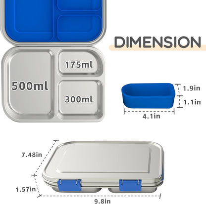 BOSEDSANG Stainless Steel Kids Leak-Resistant Bento Lunch Box, 3-Compartments with Silicone Container, Dishwasher-Safe, Child-Friendly Design for School, Picnics & Travel,BPA-Free(Pink)