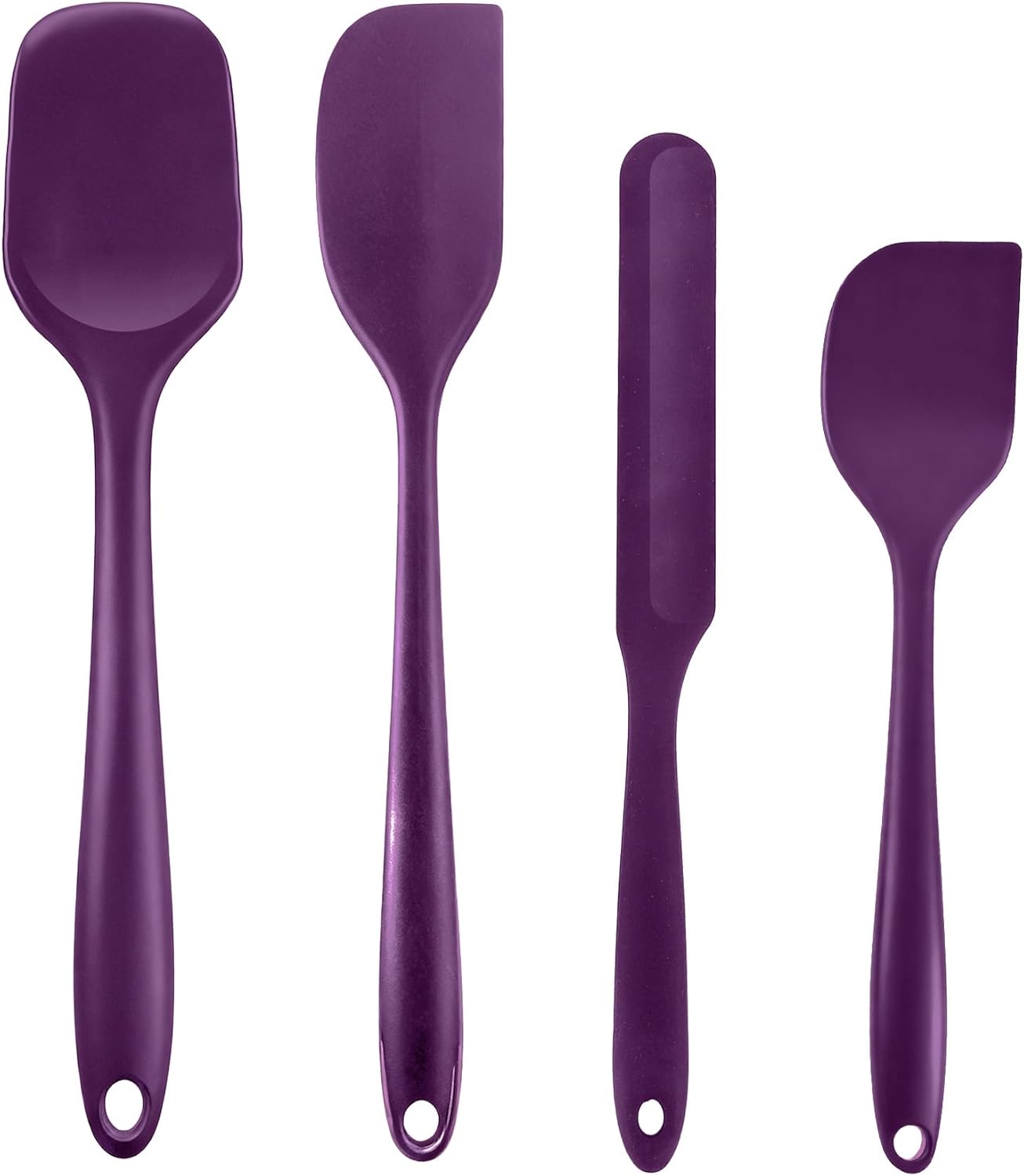 Silicone Spatula Set, Food Grade Rubber Spatula, 4 Pcs Heat Resistant Silicone Spatulas, One Piece Design Non-Stick Kitchen Utensils for Cooking, Stirring, Baking & Mixing, Dishwasher Safe (Black)