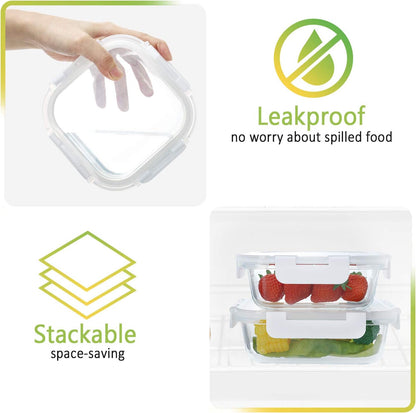 M MCIRCO 24-Piece Glass Food Storage Containers with Upgraded Snap Locking Lids,Glass Meal Prep Containers Set - Airtight Lunch Containers, Microwave, Oven, Freezer and Dishwasher