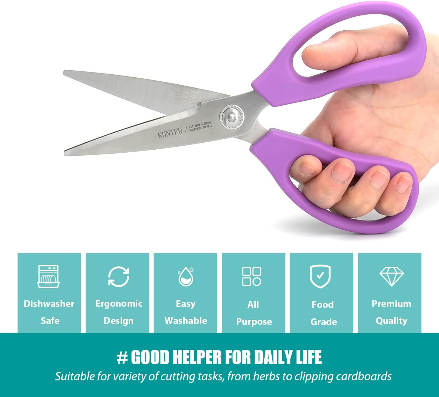 KUNIFU Kitchen Scissors, All Purpose Kitchen Shears, Heavy Duty Come Apart Scissors Gadgets Utensils - Blue