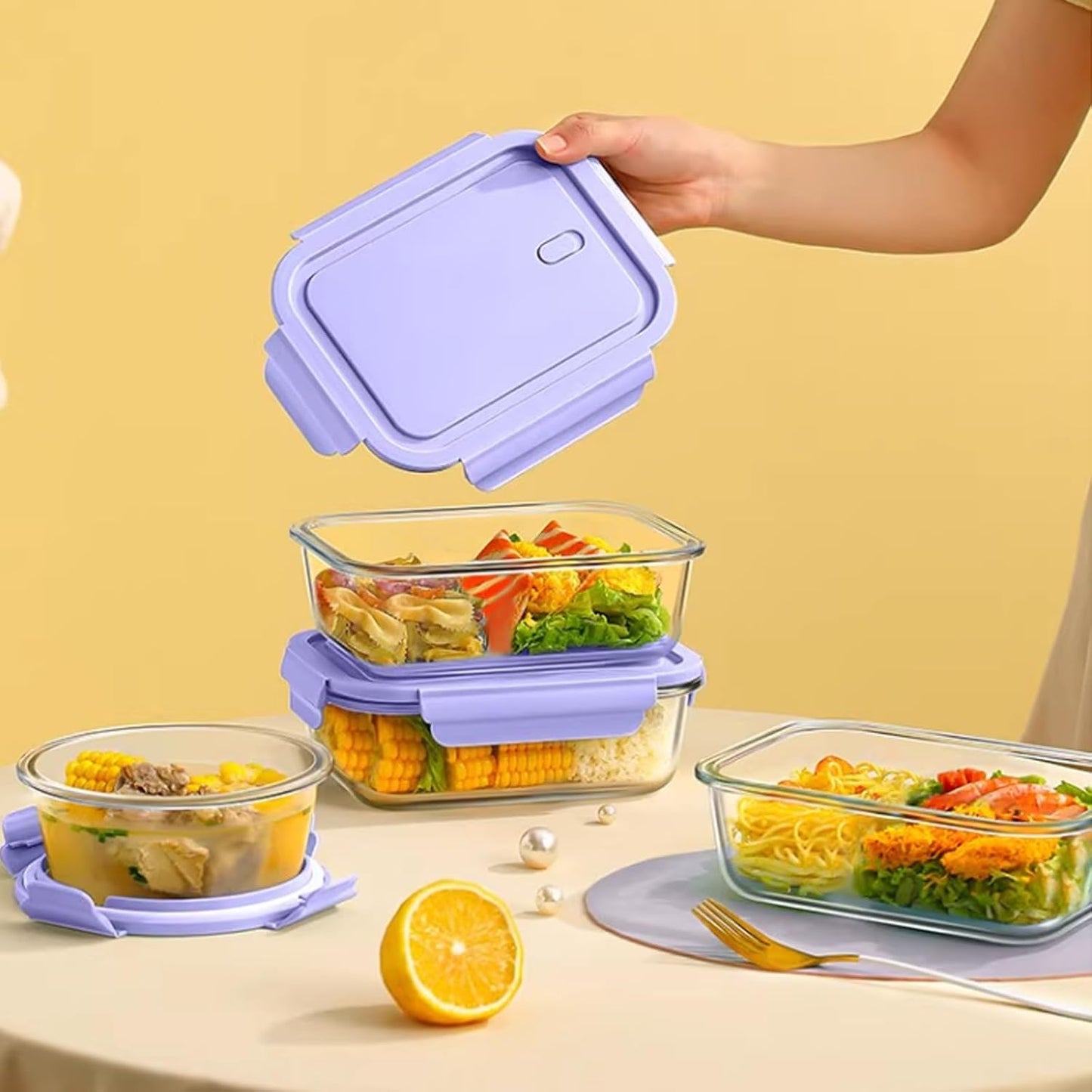 6 Pieces Rectangle Glass Food Storage Containers with Lids, Meal Prep Containers for Food Storage, BPA Free & Leak Proof (3 lids & 3 Containers) 13.9oz, 24oz, 35oz (Pink)