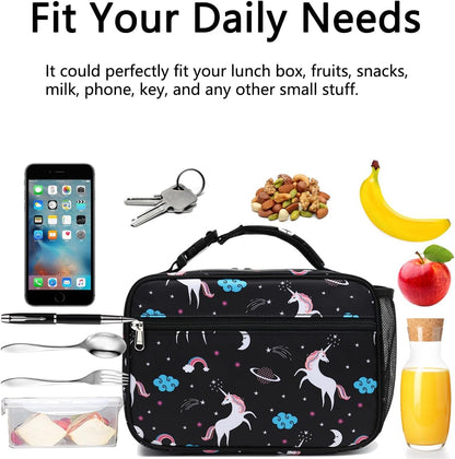 GYEUKHAM Insulated Lunch Box for School, Thermal Reusable Durable Freezable Lunch Bags for Kids Boys Girls Men Women - Small Soft Cooler Portable Lunch Tote Kit for Work Picnic Travel,Black