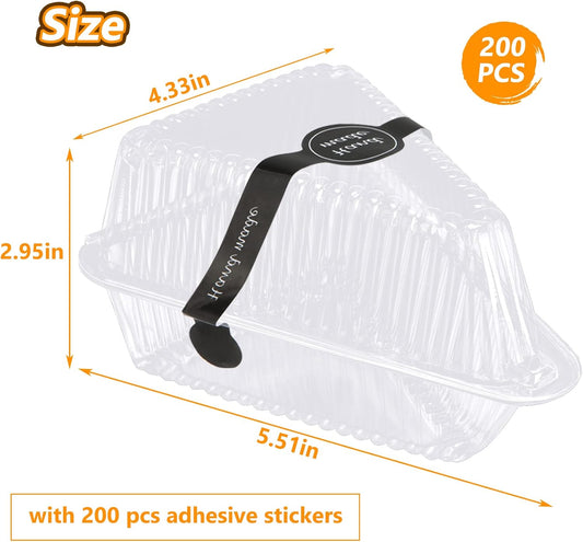 200 Pcs Thickened Cake Slice Containers with Lids Clear Plastic Hinged Cheesecake Containers Individual Disposable Triangle Cake Boxes for Pie Slice Cheesecake, Tres Leches, Flan, Desserts