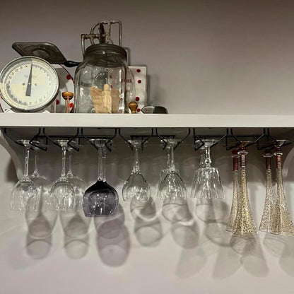 14-Inch Gold Wine Glass Rack, Under Cabinet Wine Glass Holder Stainless Steel Stemware Rack - Hanging Stemware Holder for Cabinet Kitchen Bar, Set of 2