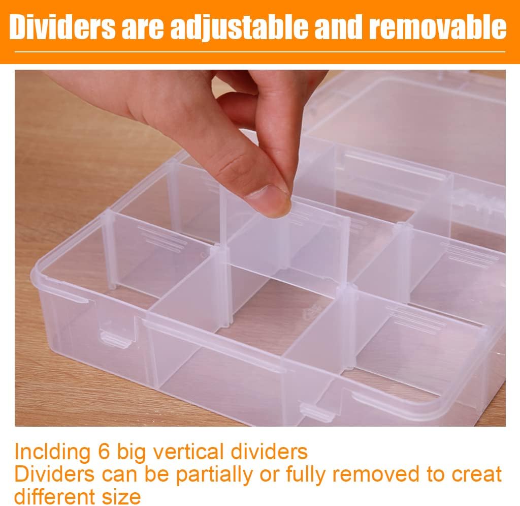 2 Pcs 8 Grids Clear Organizer Box Plastic Storage Container with Adjustable Dividers for Electronics Jewelry Beads Art DIY Crafts Fishing Small Parts