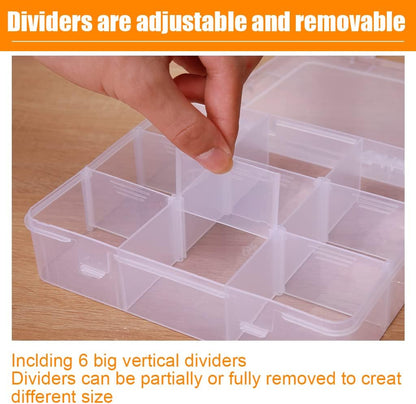 2 Pcs 8 Grids Clear Organizer Box Plastic Storage Container with Adjustable Dividers for Electronics Jewelry Beads Art DIY Crafts Fishing Small Parts