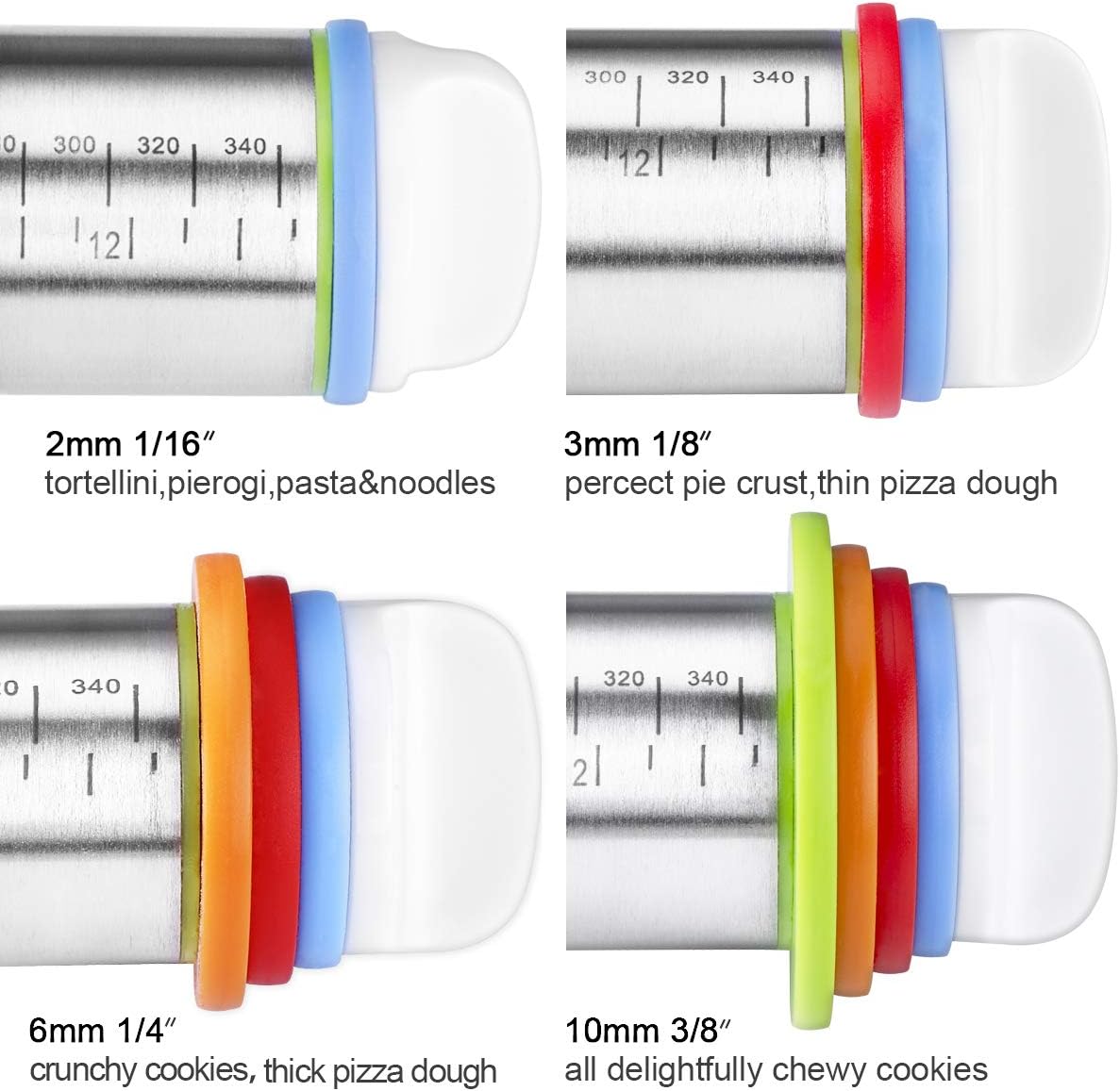 Stainless Steel Rolling Pin & Baking Mat Set with Adjustable Thickness Ring