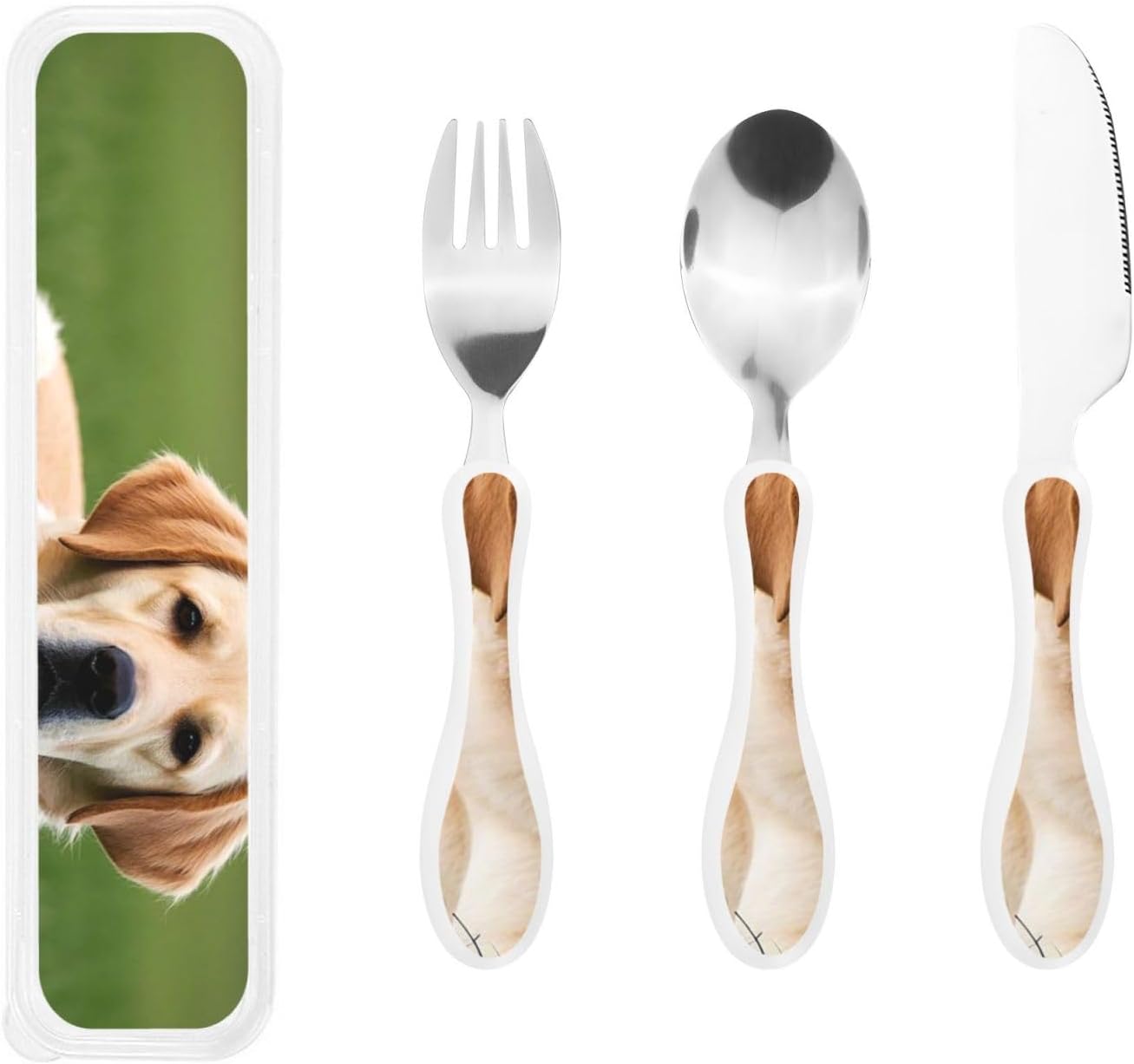 3-Piece Kids Silverware Set With Storage Case, Stainless Steel Reusable Children Safe Knife Spoon Fork Set Cute Puppy Children Flatware Set For Kids Lunch Box