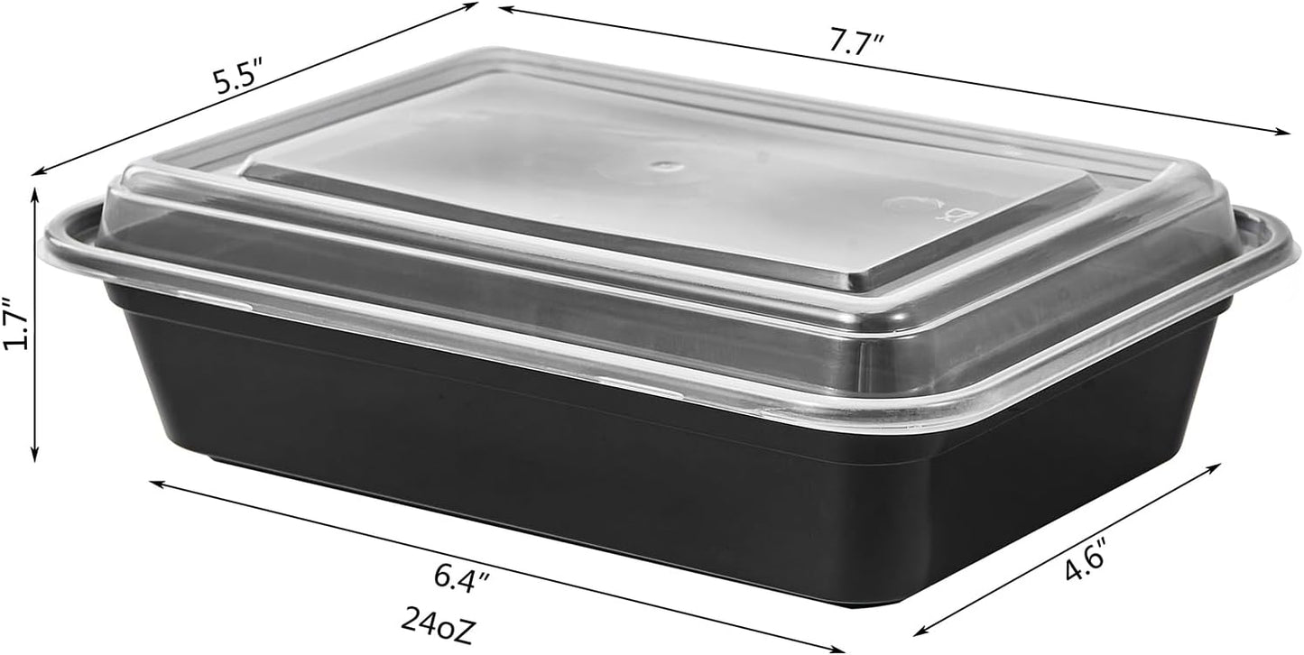 FULING 32 oz 50 ct Round Meal Prep Containers with Lids Plastic Food Storage Lunch Plan To Go Box Disposable Take Out Bowls Black BPA Free Reusable Durable Stackable Microwave Freezer Dishwasher Safe