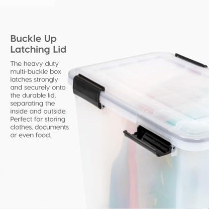 IRIS USA Storage Bins with Lids, WeatherPro Wheeled 106 Qt, Plastic, 3 Pack | Weather-tight gasket, wheels, and secure latches protect camping gear, tools, holiday décor, clothing, and documents.