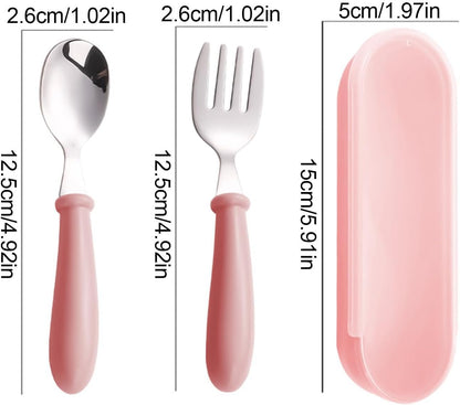 Kids Utensils,Dishwasher Safe Fork Spoon with Case - Stainless Steel Kids Silverware Set,for Home School Lunch Travel Dining Outdoor Eating Feeding Daycare Kitchen Camping Picnic