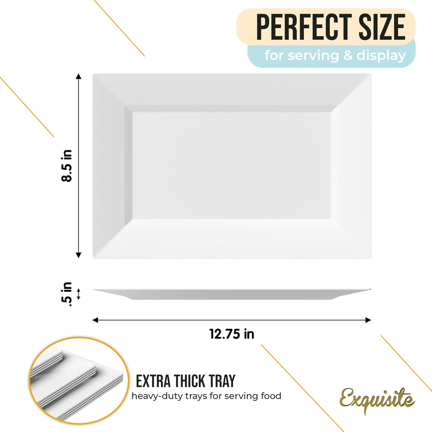 Exquisite Plastic Serving Trays For Party - 40 Pcs 7.5 Inch White Serving Platters, Plastic Trays For Food, White Tray, Food Tray Disposable Platters For Parties, Catering & Buffet