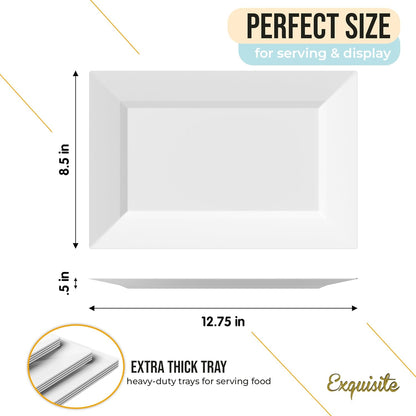 Exquisite Plastic Serving Trays For Party - 40 Pcs 7.5 Inch White Serving Platters, Plastic Trays For Food, White Tray, Food Tray Disposable Platters For Parties, Catering & Buffet