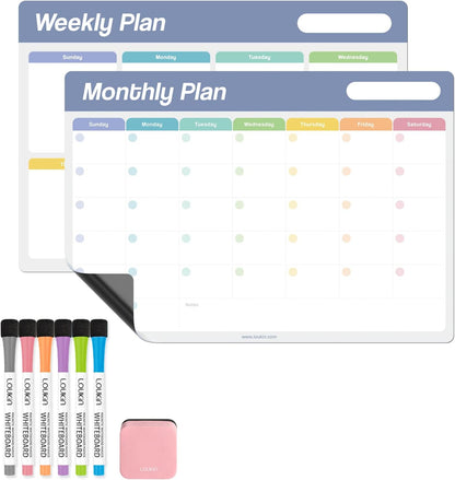 loukin Dry Erase Checklists 4 Pack, Electrostatic Clings to Any Shiny Surface, 7.9"×5.9" Whiteboard Shopping List, Reusable to do List for Office, Classroom, Refrigerator, 6 Markers&1 Eraser Included