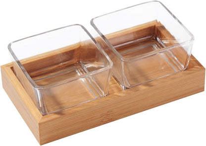 Snackle Box Container Chip and Dip Bowls With Serving Tray, 3 Glass Square Sauce Cups Dip Bowls, Small Fruit Platter Side Dishes for Party Entertaining Appetizer Dessert Salsa Side Dishes(THREE)