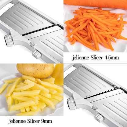 VEKAYA Mandoline Slicer for Kitchen, Stainless Steel Professional Vegetable Slicer with Adjustable Thickness, Safety Gloves & Food Holder, Easy to Clean, Ideal for Potatoes, Onions, Cucumbers
