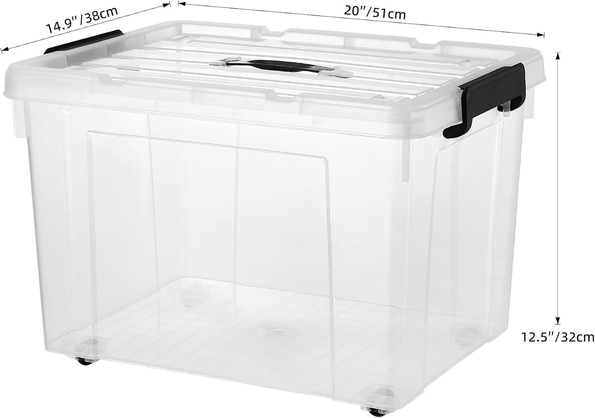 2 Packs 84 Quarts Heavy Duty Storage Bins with Wheels Lids, Plastic Storage Containers - Locking Lid, Stackable Clear Bins for Garage/Closet (2, 84 Qt.)