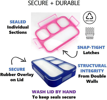 Bento Lunch Box for Kids or Adults, Snack Containers for Boys, Girls, School Daycare Work, 3 Divided Compartments Meal Planning Portion Control, BPA-Free Boxes, Utensils | Blue Purple 2 pack