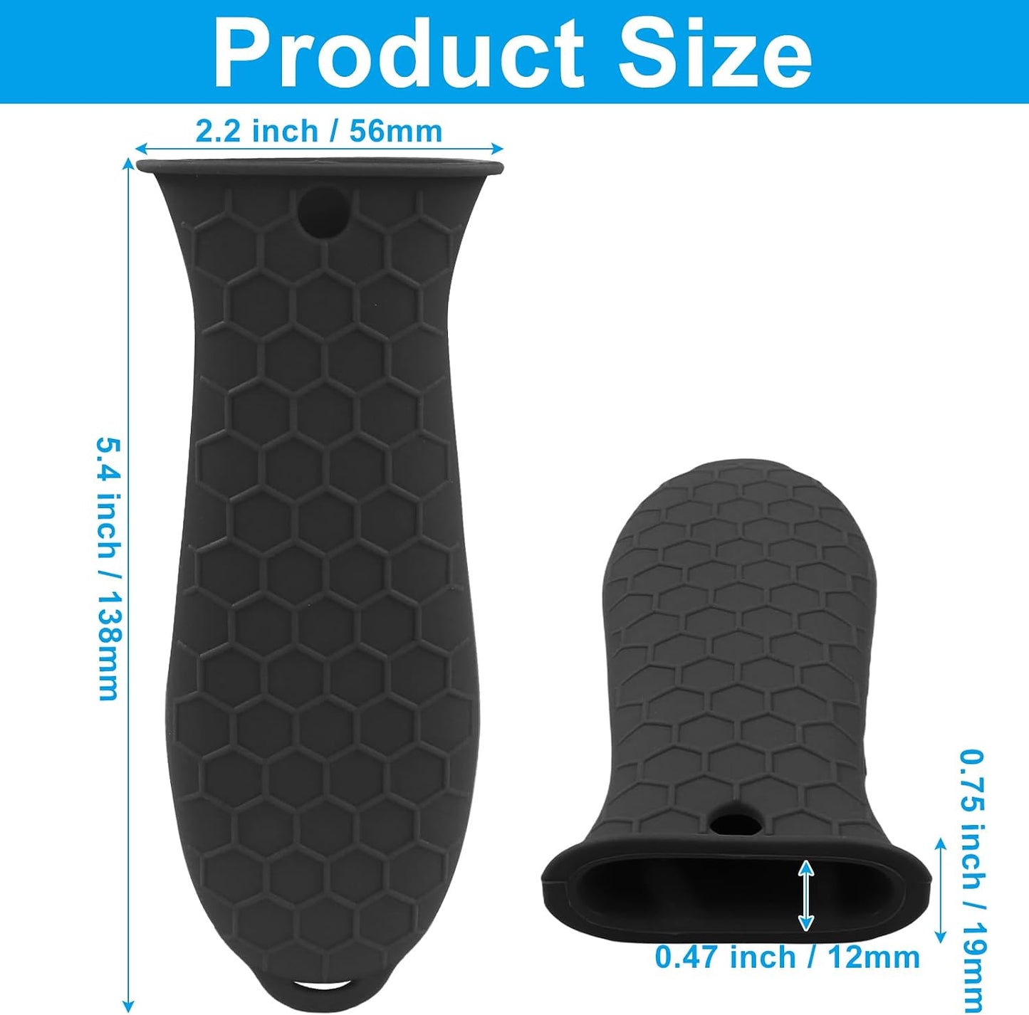 2 Pack Handle Cover, Black Heat Resistant Pan Handle Sleeve, Non-Slip Grip for Cast Iron Skillet, Fry Pan, Grill & Cookware, Fits Most Flat & Oval Handles