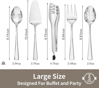 KINGSTONE 8 Piece Serving Utensils Set, 18/10 Stainless Steel Serving Utensils, Slotted Spoon, Serving Spoon, Fork, Tong, Soup Ladle, Cake Server for Buffet, Parties, Kitchen
