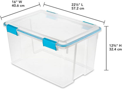 Sterilite 80 Qt Gasket Box, Stackable Storage Bin with Latching Lid and Tight Seal, Plastic Container to Organize Basement, Clear Base and Lid, 1-Pack