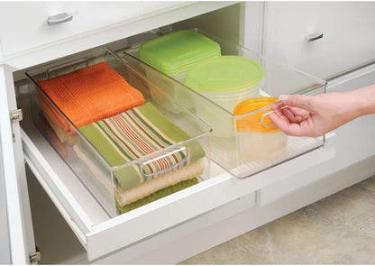 mDesign Plastic Kitchen Organizer - Storage Holder Bin with Handles for Pantry, Cupboard, Cabinet, Fridge/Freezer, Shelves, and Counter - Holds Canned Food, Snacks - 2 Pack - Clear