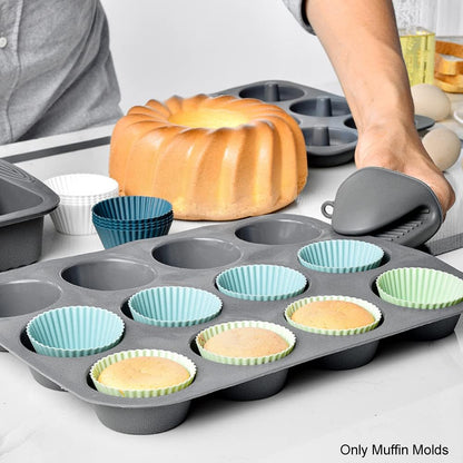 12pcs Silicone Muffin Cups, Reusable Silicone Baking Cups, Cup Cake Molds Set, 4 Color Muffin Liners Pastry Cake Mold Cupcake Liners Lunch Box Dividers, Non-Stick