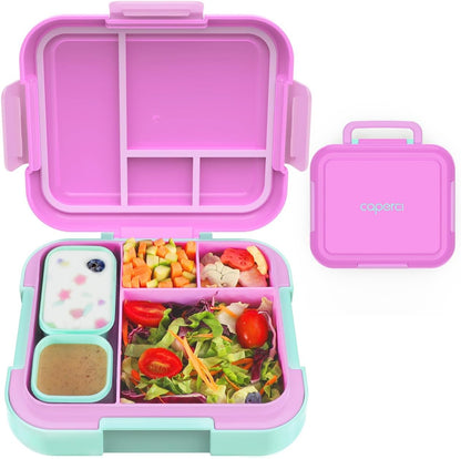 Caperci Bento Box for Kids - Large 4.8 Cups Lunch Box with Two Modular Containers - 4 Compartments, Leak-Proof, Portable Handle, Microwave/Dishwasher Safe, BPA-Free (Jungle Green/Blue)